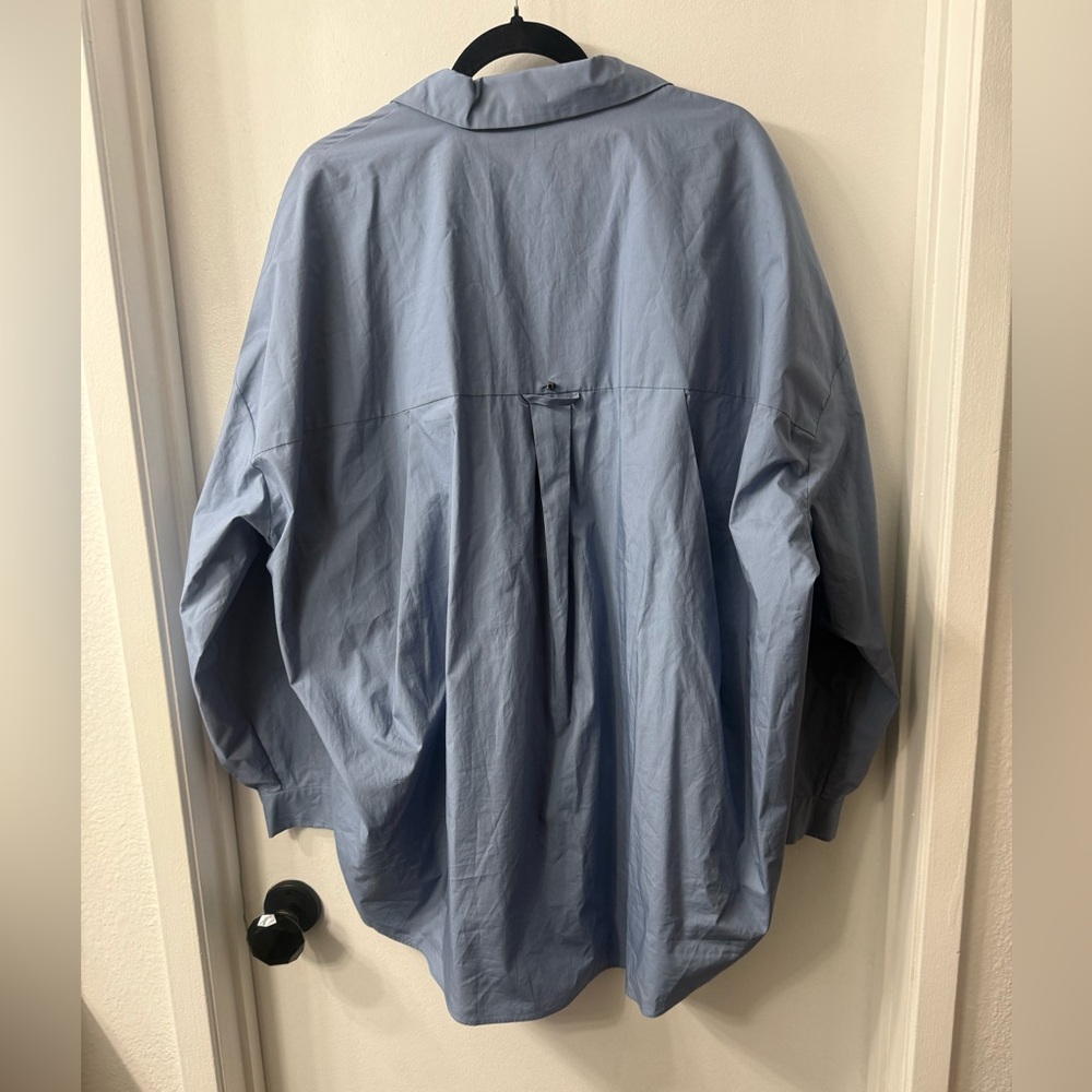 MARINA RINALDI Three- Quart Light Blue Oversized Button-Front Shirt NWOT-size 16 - Picture 3 of 10